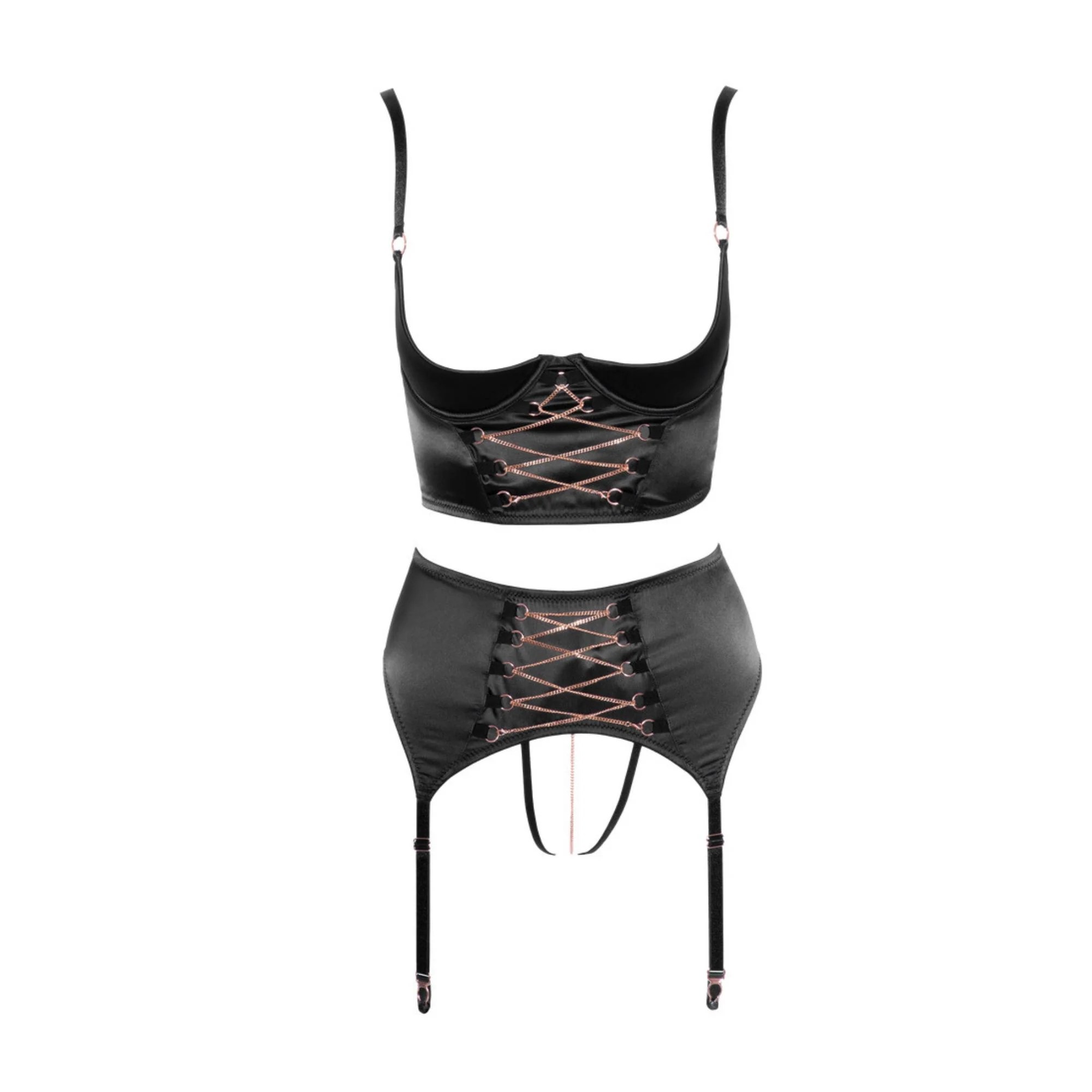 Gothic Dessous Set mit Hebe-BH, High Waist Slip und Strapsgurt