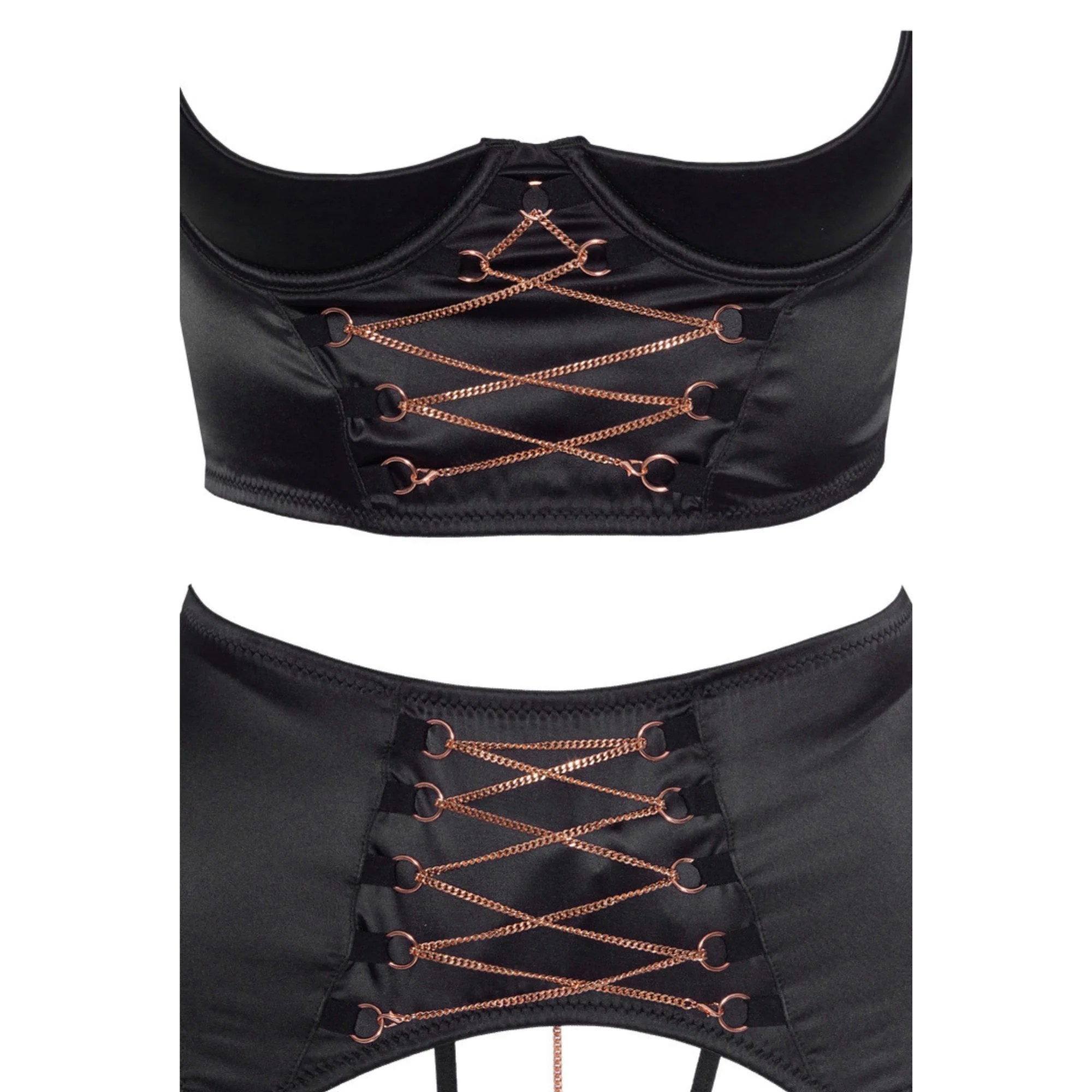 Gothic Dessous Set mit Hebe-BH, High Waist Slip und Strapsgurt