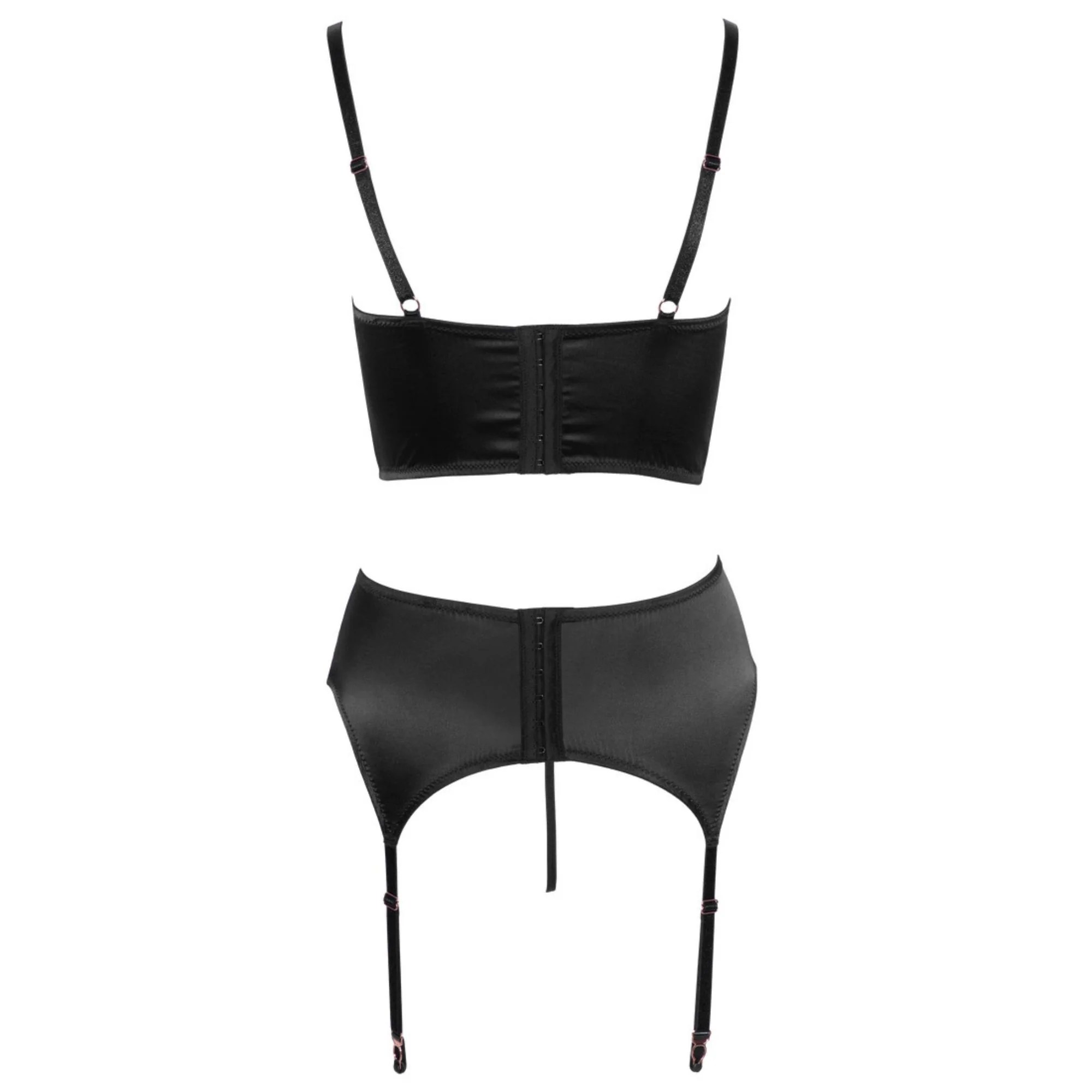 Gothic Dessous Set mit Hebe-BH, High Waist Slip und Strapsgurt