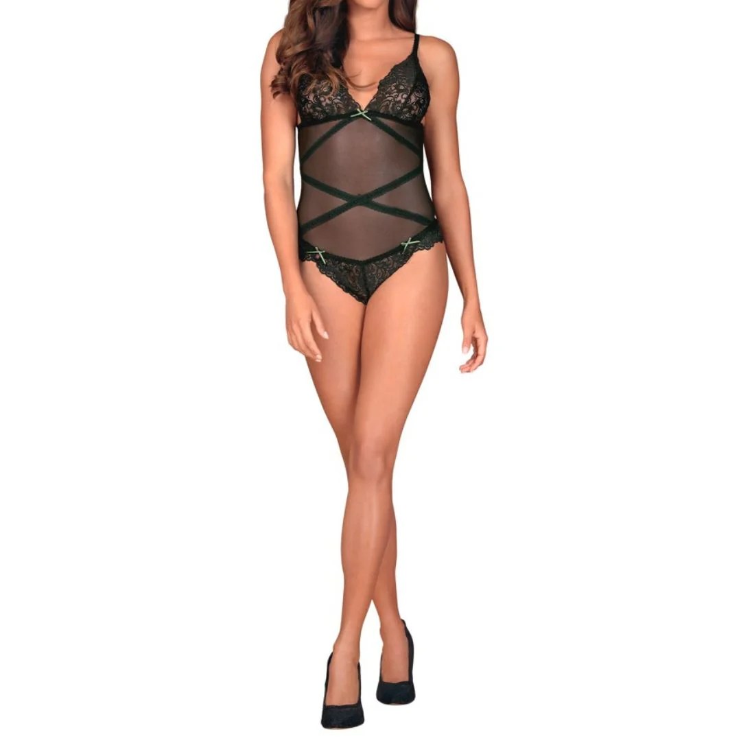 Body transparent mit Spitzenband-Besatz