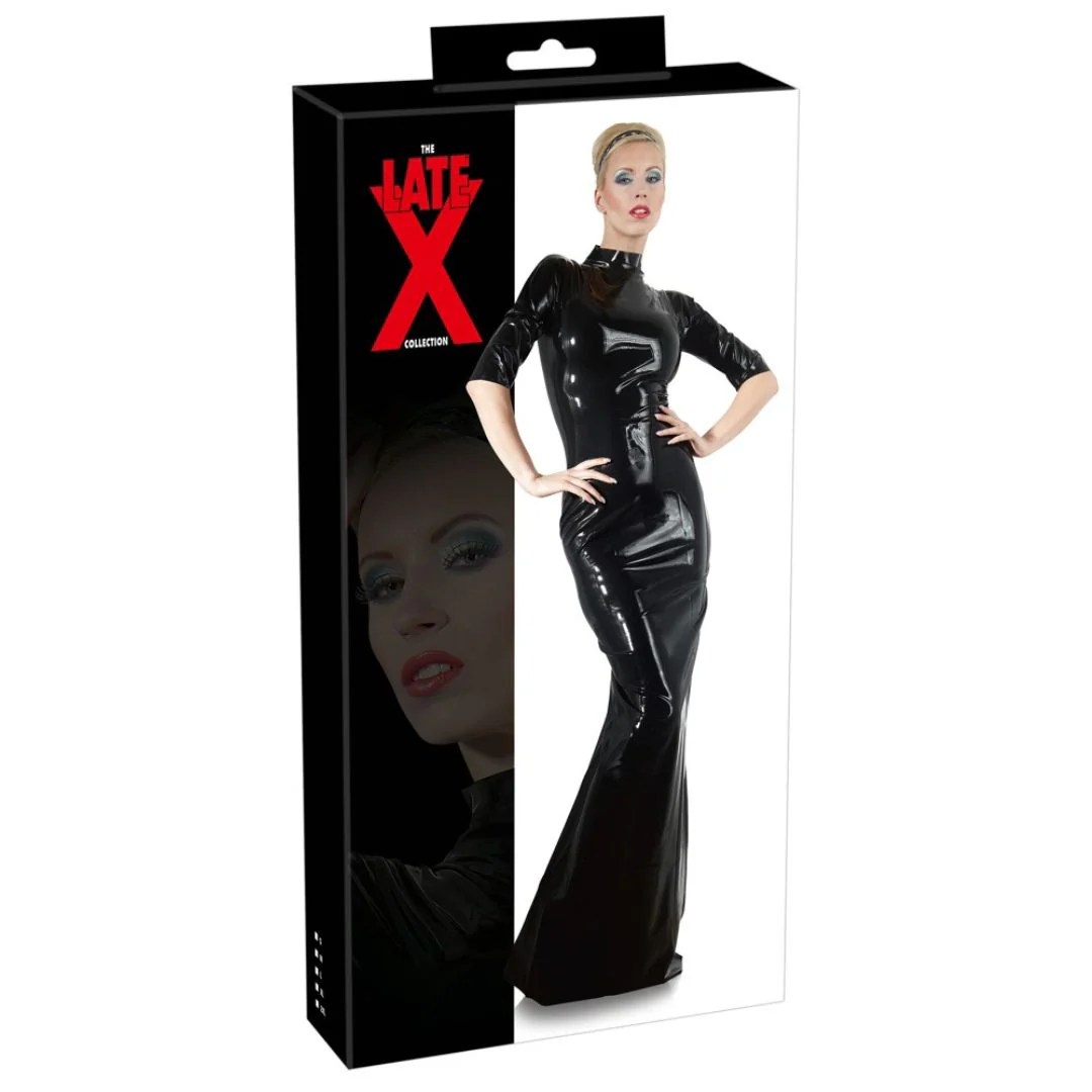 Maxi-Kleid aus Latex mit Reißverschluss und Stehkragen