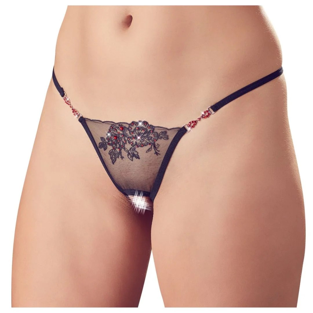 String ouvert mit roten Strasselementen