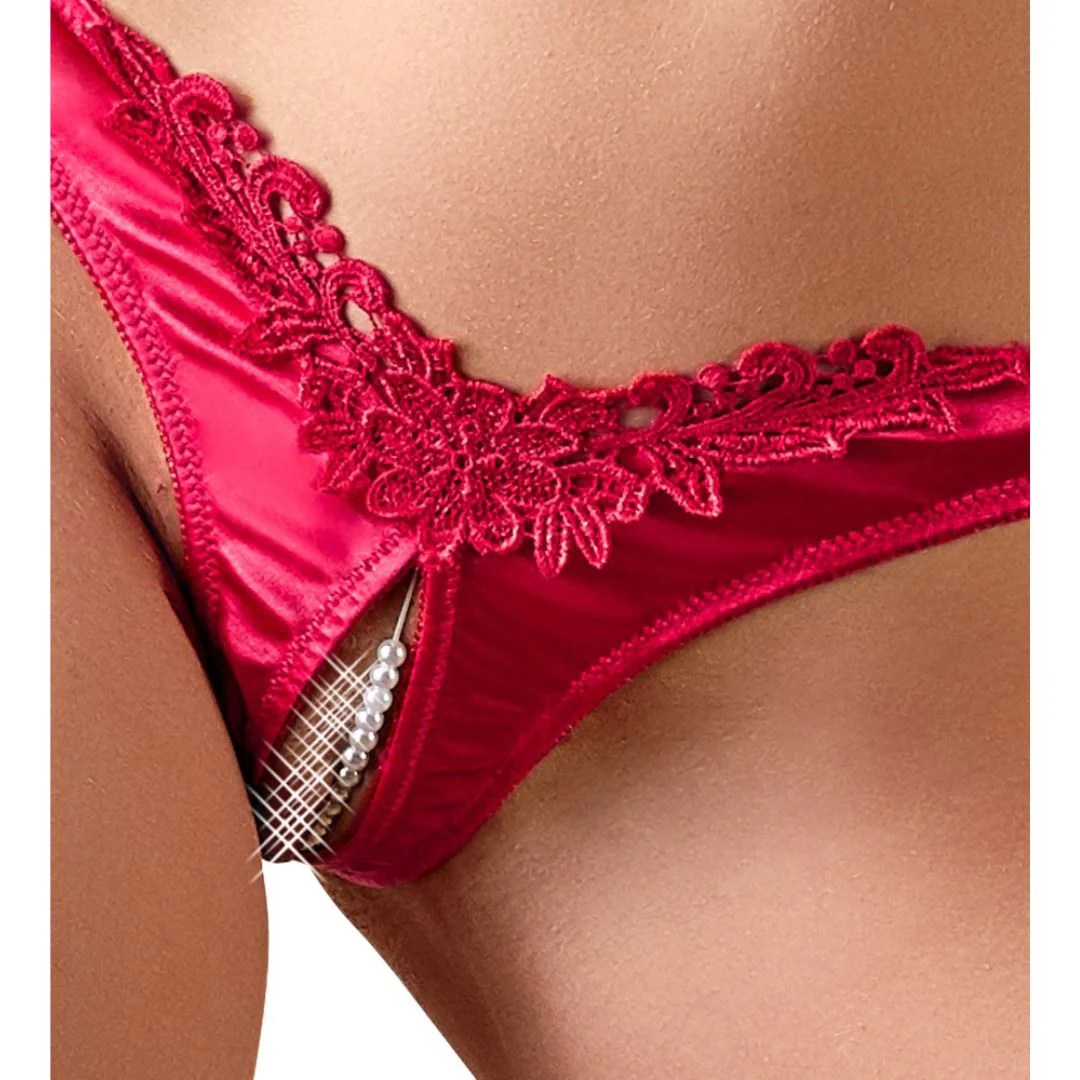 Satin-Slip ouvert mit Perlenkette durch den Schritt