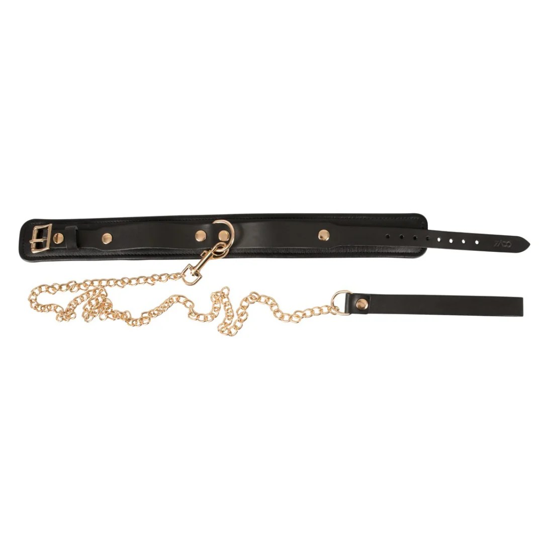 Halsfessel plus Leine aus Leder mit Gold-Details