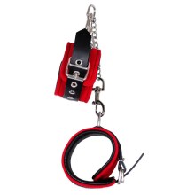 Handfessel aus rotem Veloursleder, mit abnehmbarer Kette Handfessel aus rotem Veloursleder, mit abnehmbarer Kette