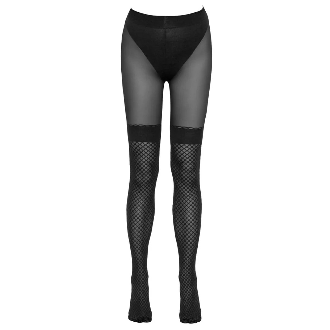 Strumpfhose ouvert mit eingewebten Netz-Overknees