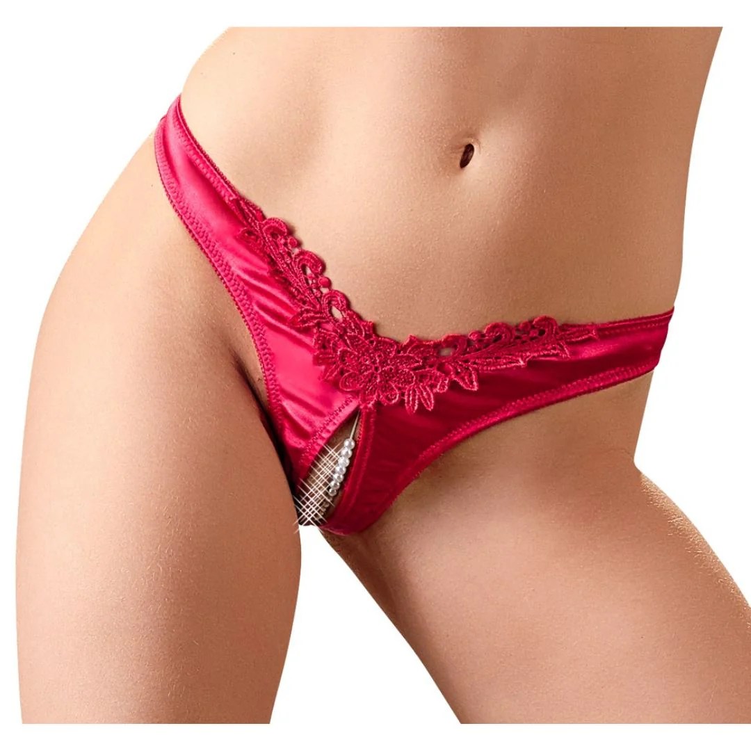 Satin-Slip ouvert mit Perlenkette durch den Schritt