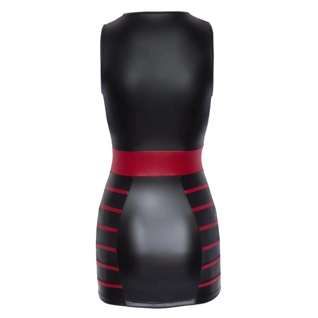 Kleid im Mattlook mit rotem Tailleneinsatz