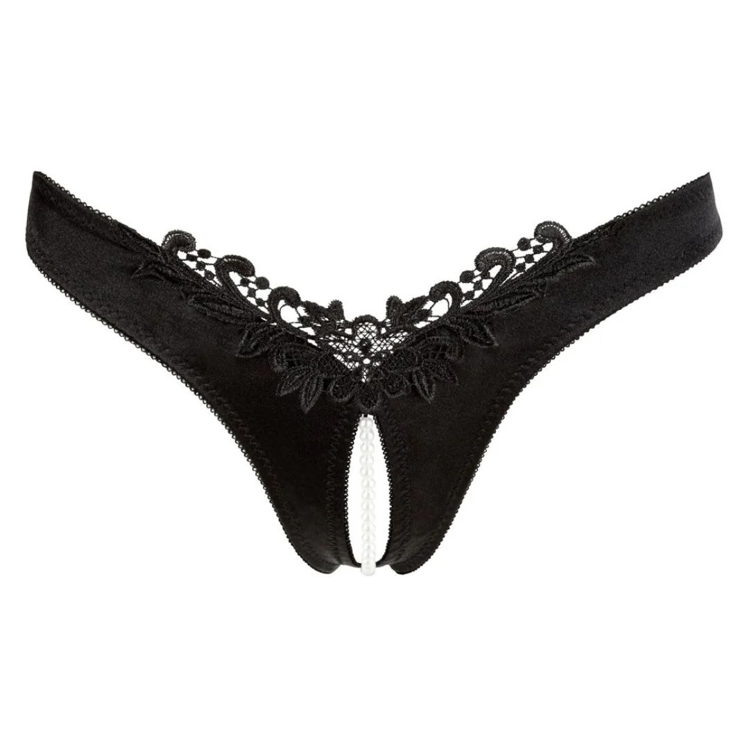 Slip ouvert mit Stickerei und Perlenkette im Schritt