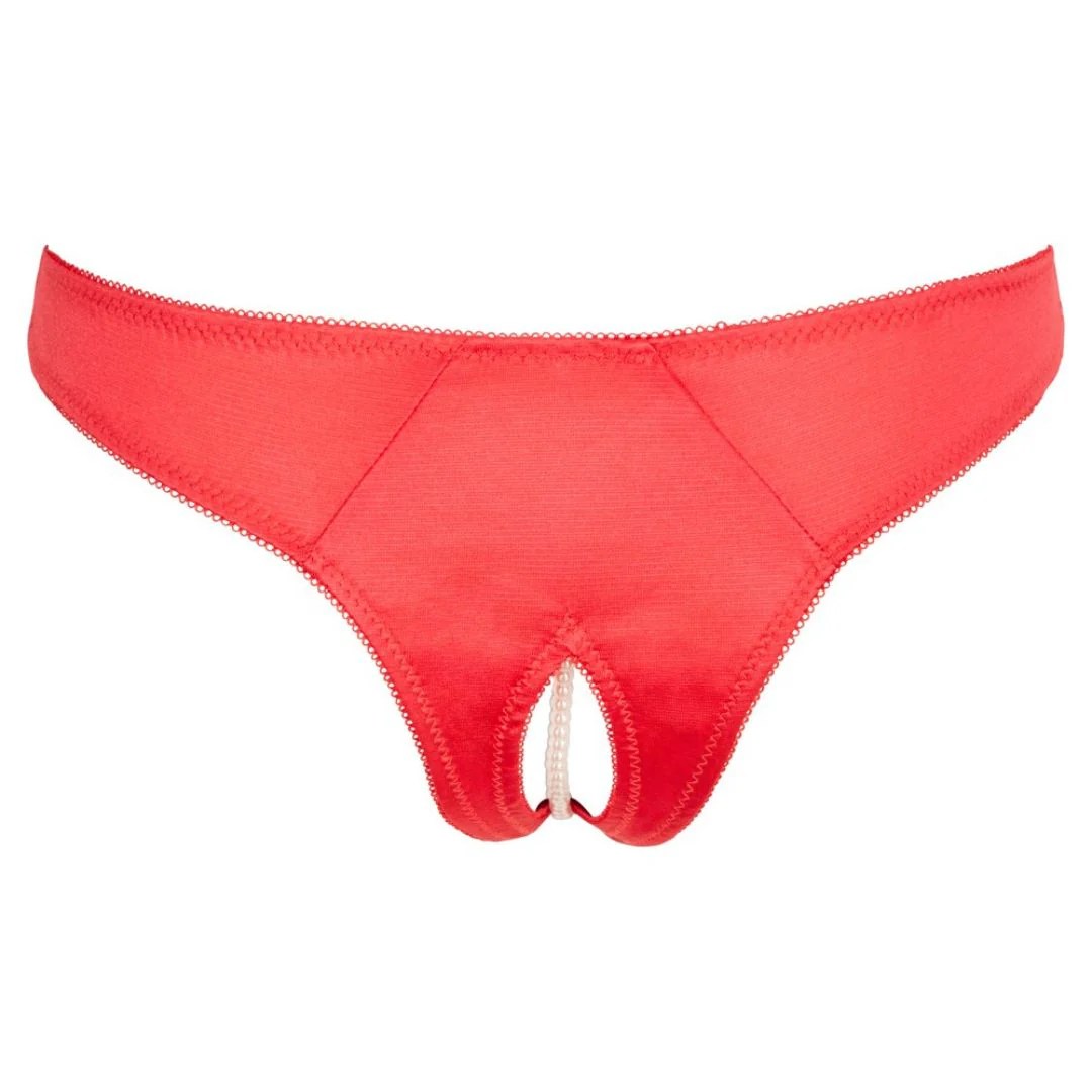 Satin-Slip ouvert mit Perlenkette durch den Schritt