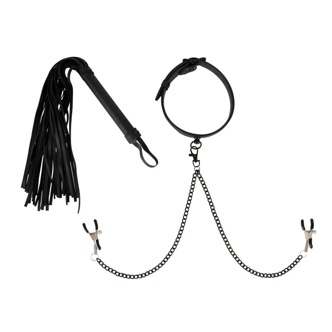 Halsfessel mit Nippelklemmen plus Peitsche