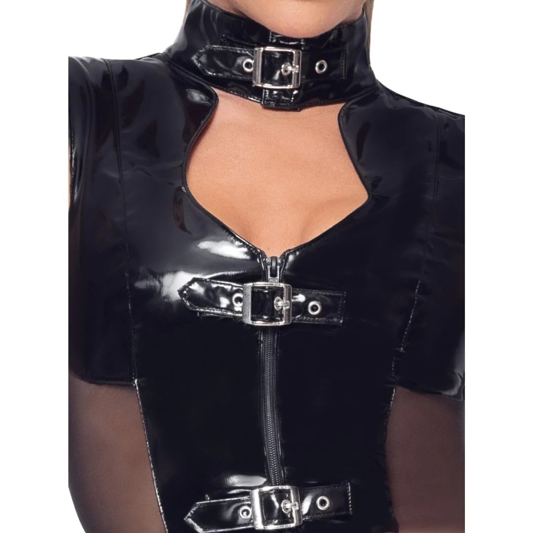 Kleid aus Lack mit Front-Schnallen und Netzeinsatz, XL - SALE