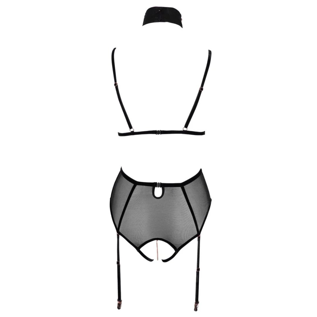 Straps-Body ouvert mit Halsband und Strassketten