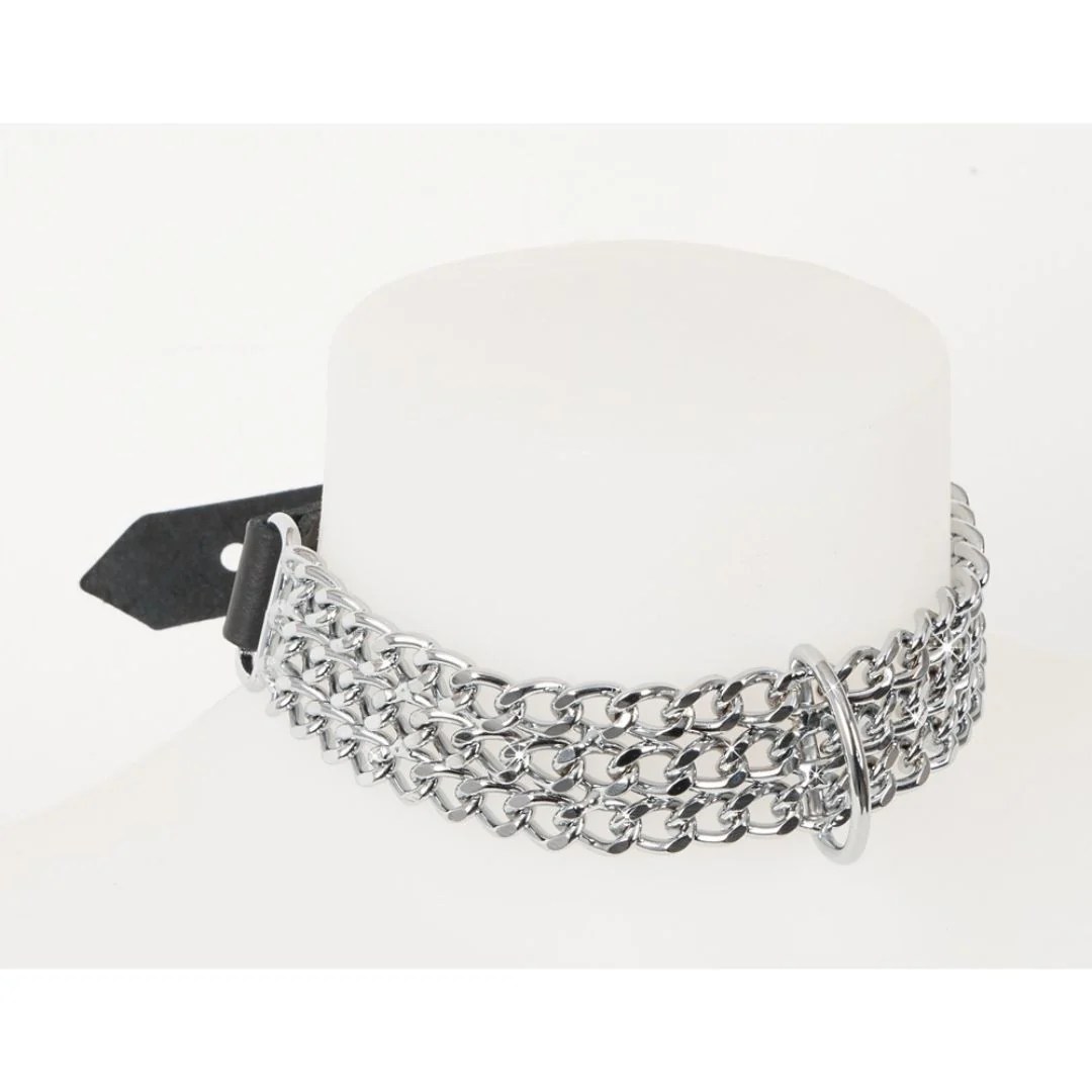 Leder-Halsfessel mit Metallketten