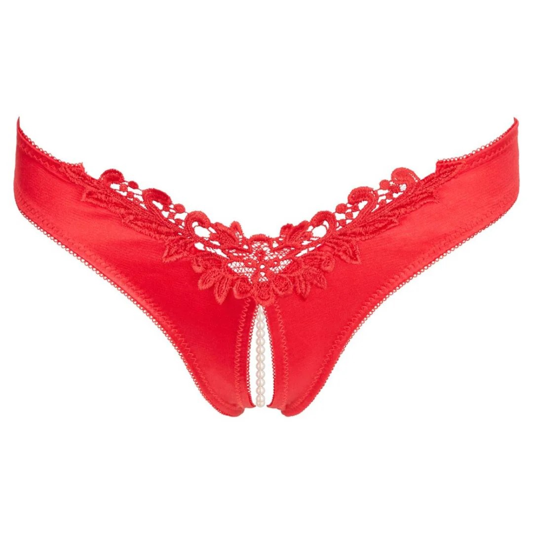 Satin-Slip ouvert mit Perlenkette durch den Schritt