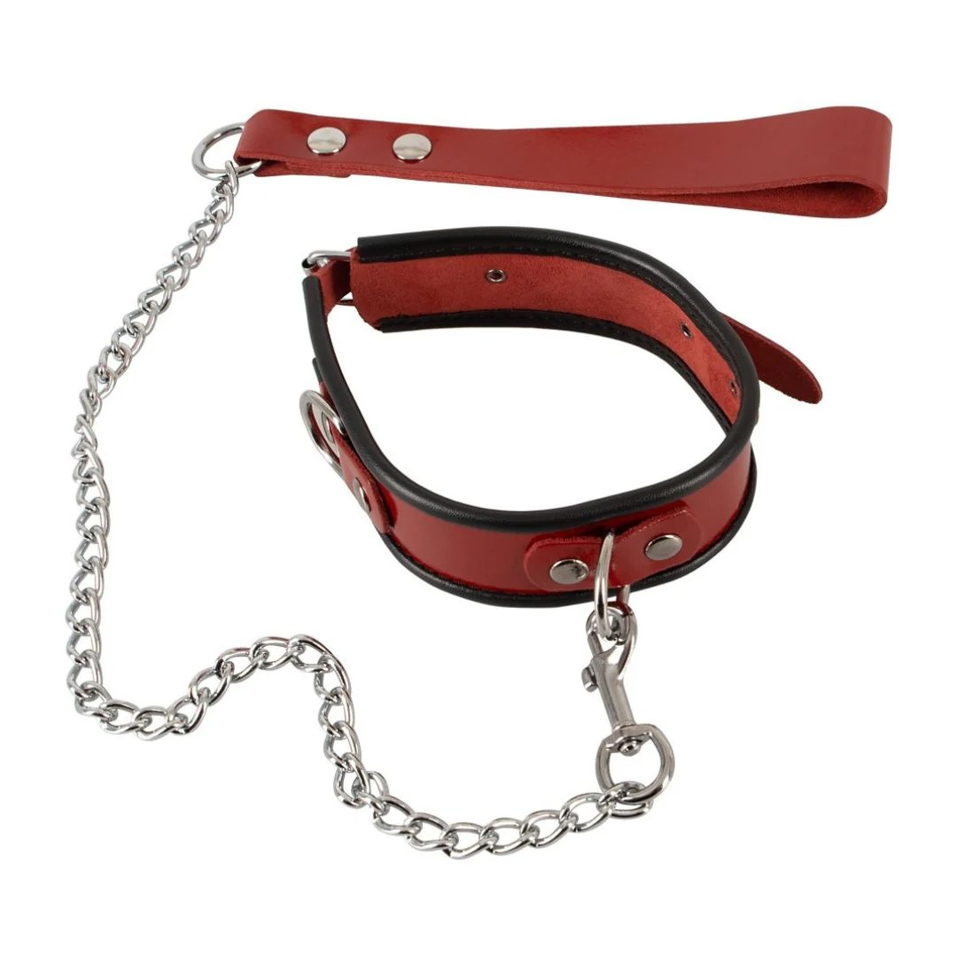 Halsfessel plus Leine aus rotem Lackleder