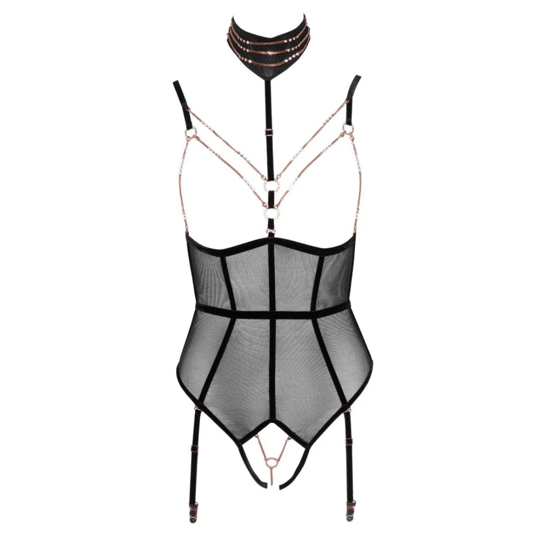 Straps-Body ouvert mit Halsband und Strassketten