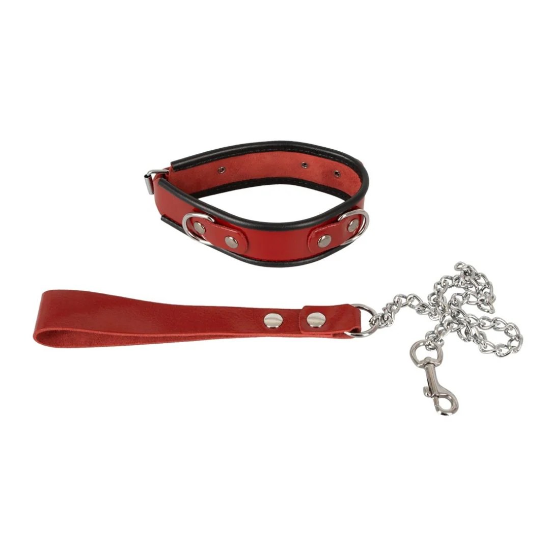 Halsfessel plus Leine aus rotem Lackleder