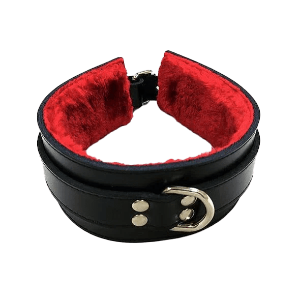 Fur Collar Black/Red Leather