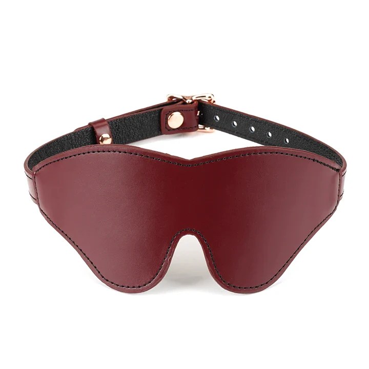 Wine Red – Leather Blindfold with Rose Gold Buckle