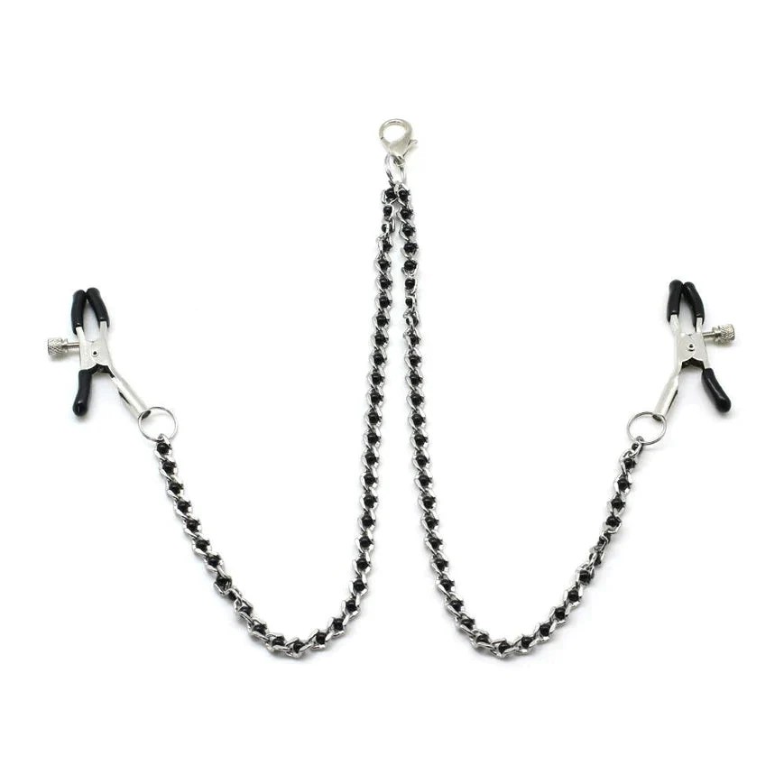 Black Beads Chains And Nipple Clamps (Two Colours)