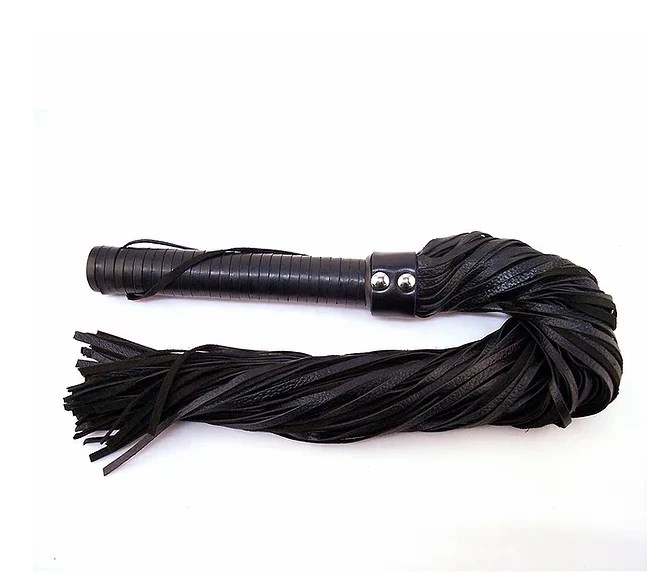 Flogger With Leather Handle & Stripes Black