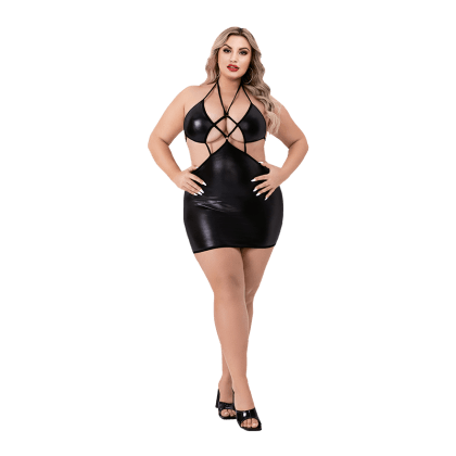 White Label - Criss Cross Wetlook Halter Mini Dress White Label - Criss Cross Wetlook Halter Mini Dress