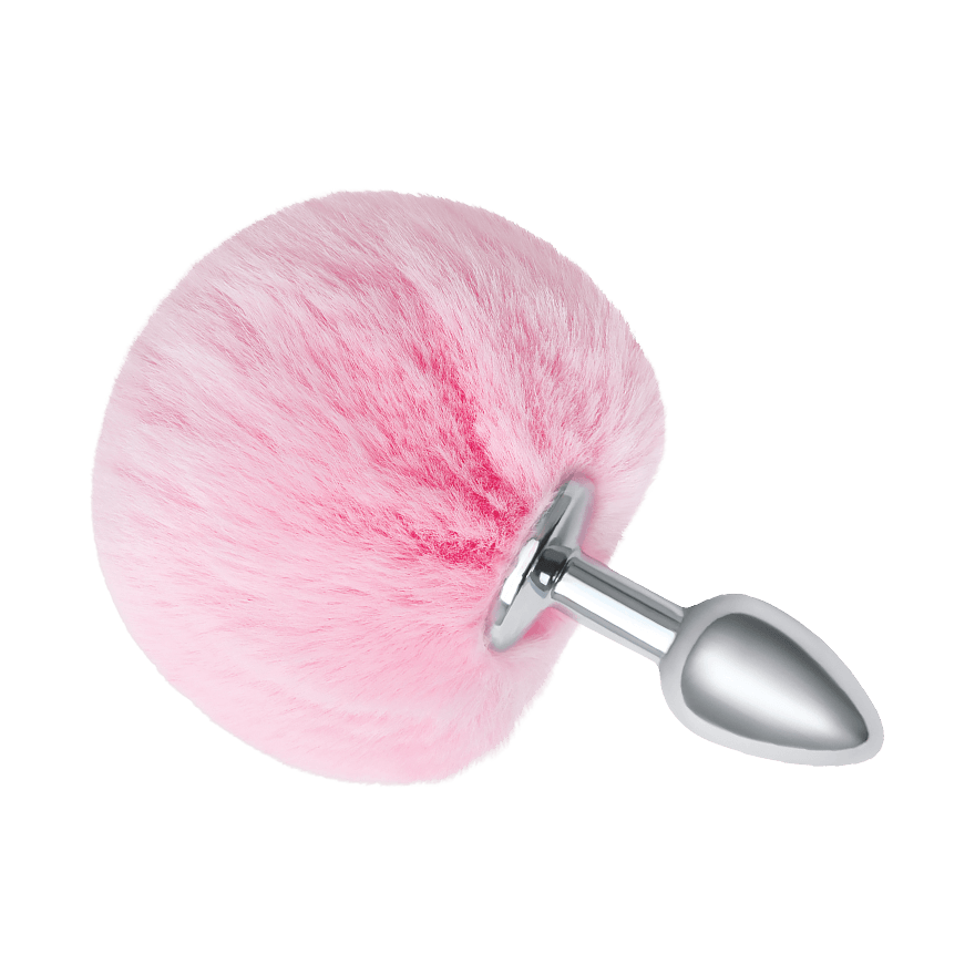 Fluffy Bunny Tail - Metal Butt Plug, 12 cm
