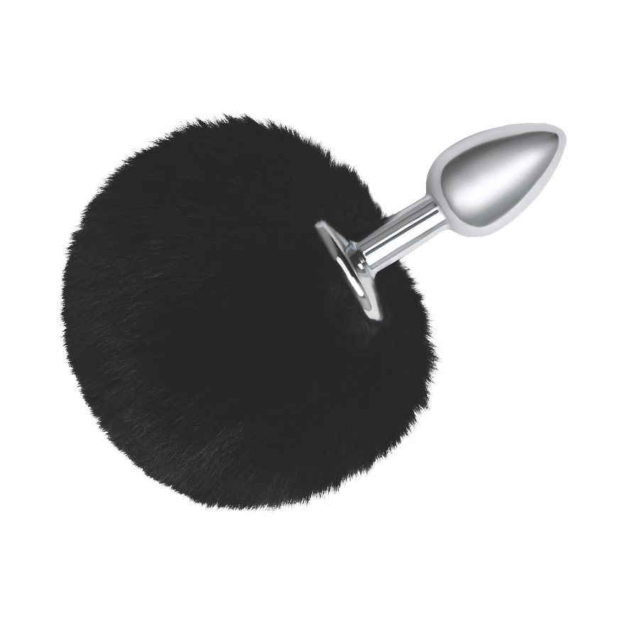 Fluffy Bunny Tail - Metal Butt Plug, 12 cm