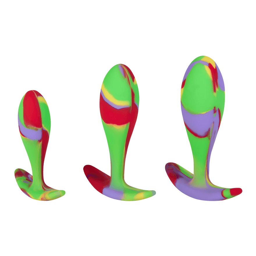 Farbenfrohes Analplug-Set aus Silikon, 3-teilig