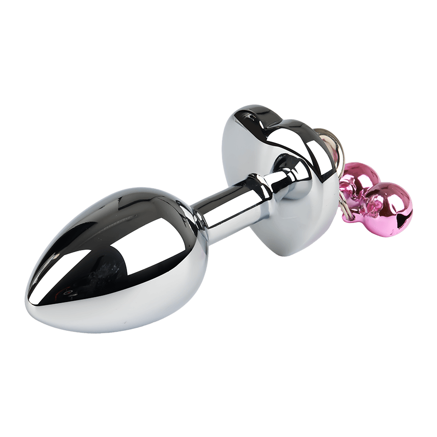 Metall-Analplug mit herzförmiger Basis & Glöckchen, 7 cm