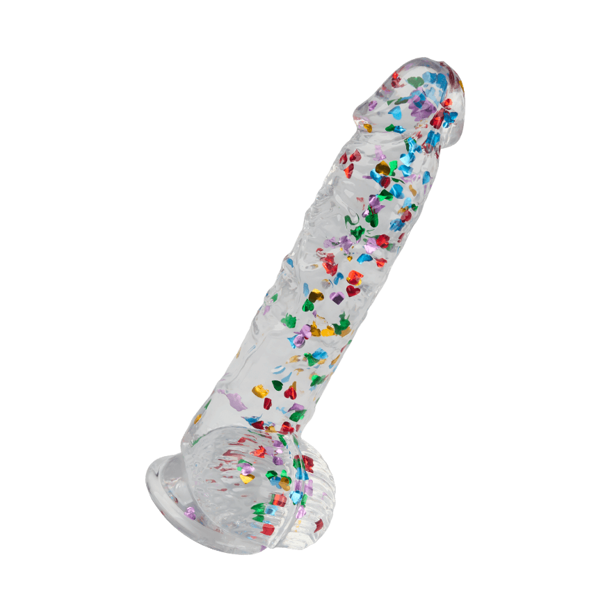Glitzerherz-Dildo mit Saugfuß, 16,5 cm