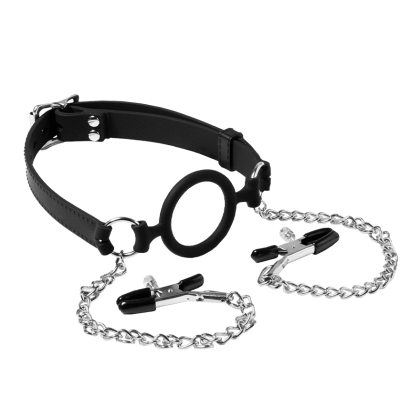 Mundknebel mit O-Ring und Nippelklemmen Mundknebel mit O-Ring und Nippelklemmen