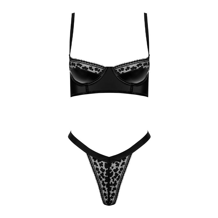 Sinnliches Wetlook-BH-Set mit Spitze, 2-tlg.