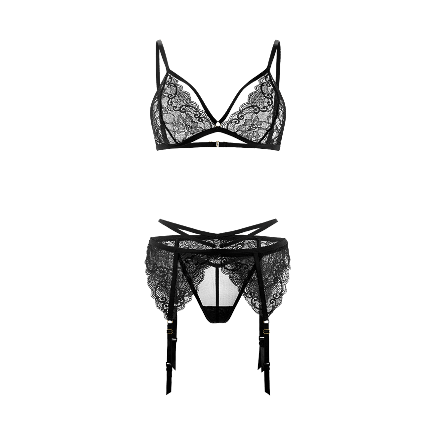 Spitzen-Set mit Golddetails, 3 Teile