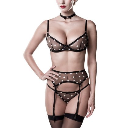 Gepunktetes Dessous-Set, 4 Teile Gepunktetes Dessous-Set, 4 Teile