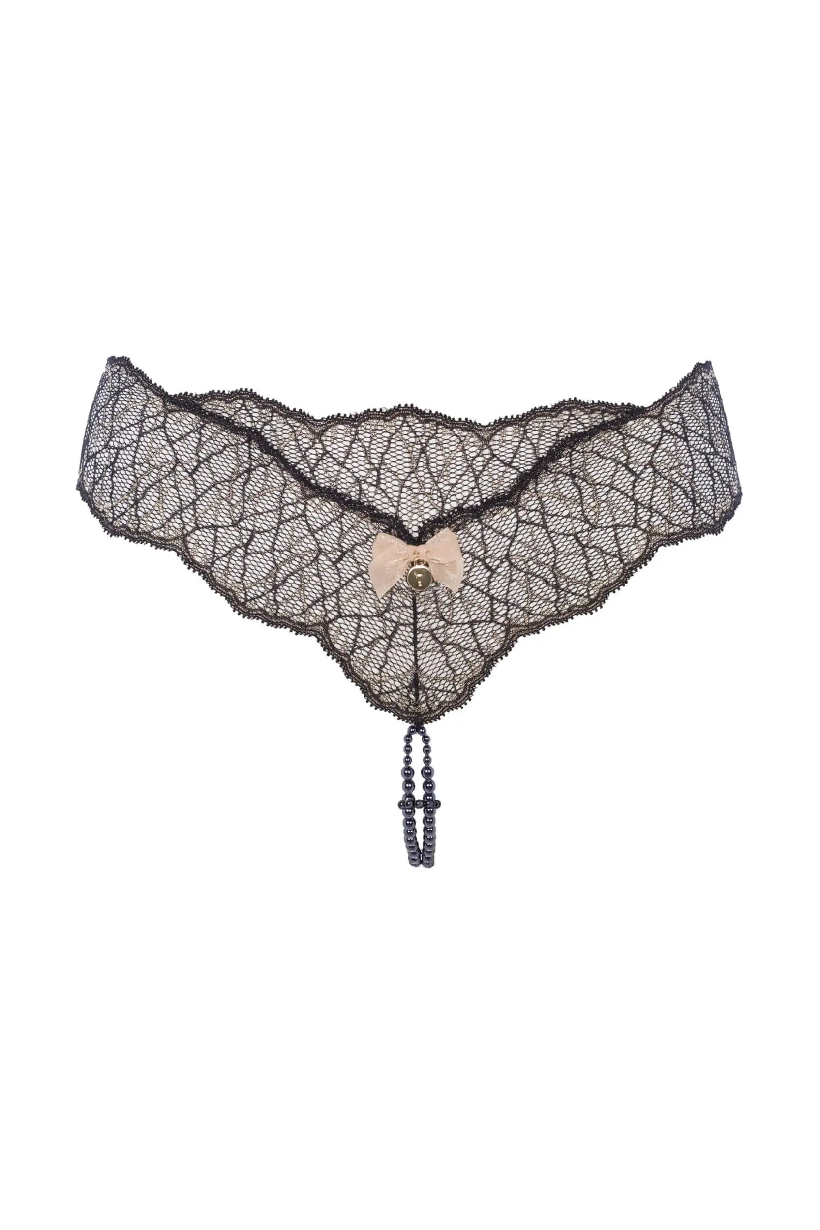 Bracli - Sydney Double Pearl String Schwarz - Luxus Dessous Größe Plus