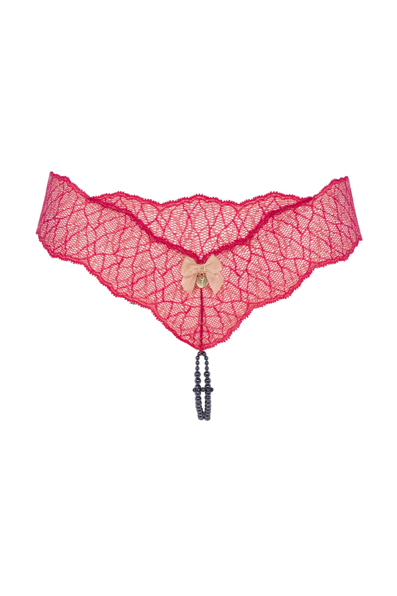 Bracli - Sydney Dark Doppelperlen-Tanga Rot - Luxus-Dessous Größe L