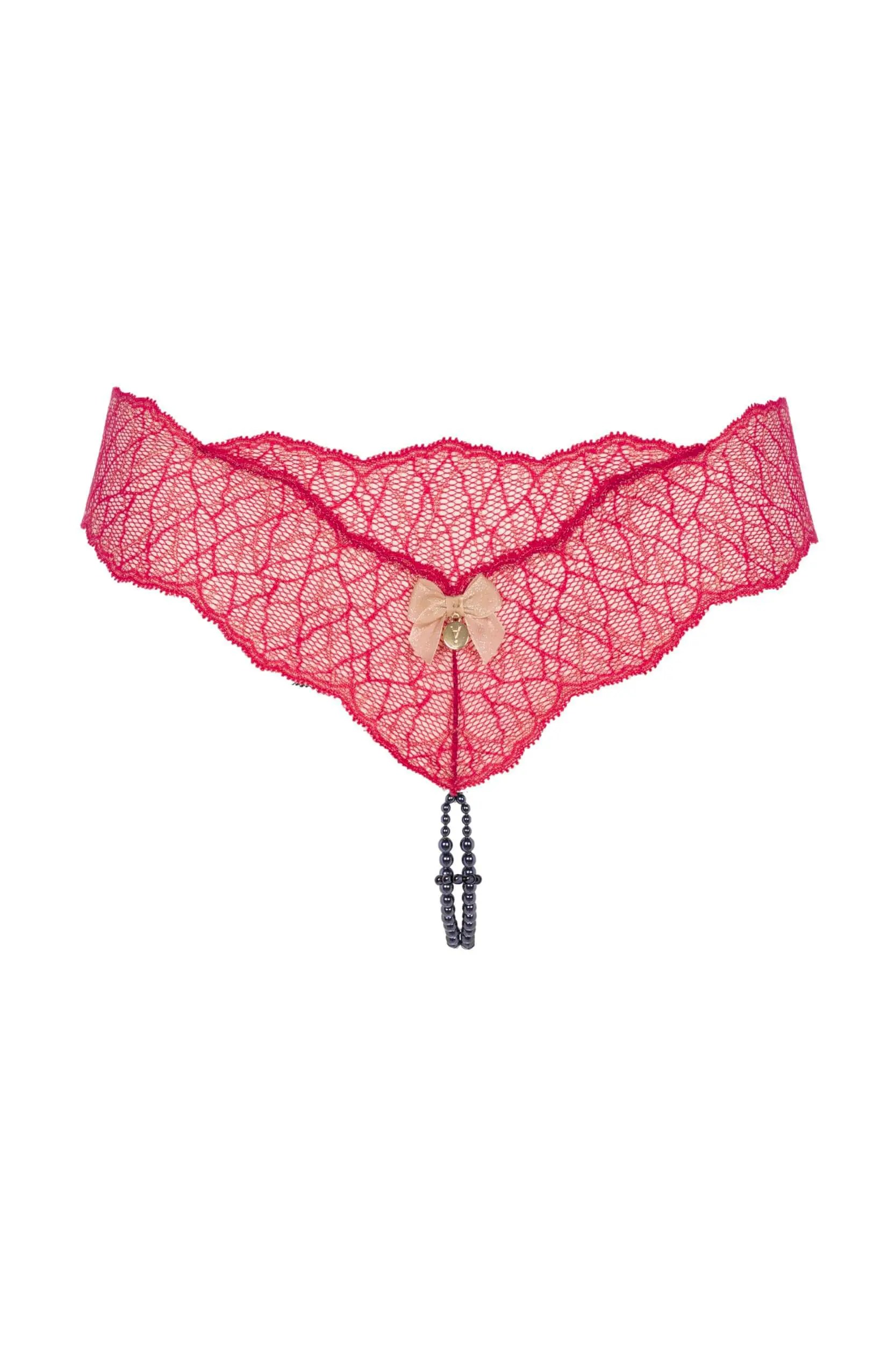 Bracli - Sydney Dark Doppelperlen-Tanga Rot - Luxus-Dessous Größe Plus