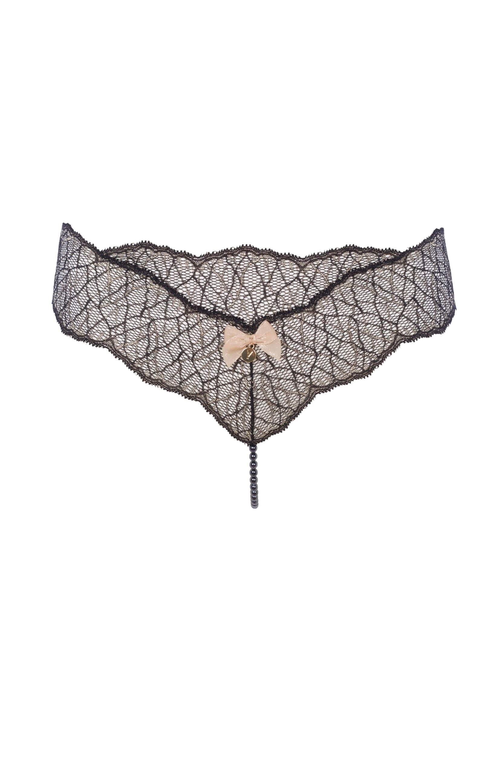 Bracli - Sydney Pearl String Black - Luxus-Dessous mit schwarzen Perlen Größe Plus