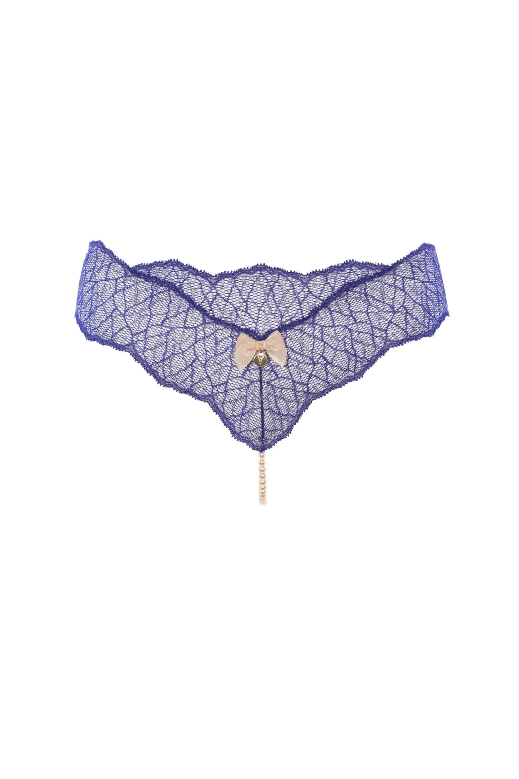 Bracli - Sydney Perlenstring Blau - Luxus-Dessous mit Perlenkette Größe S
