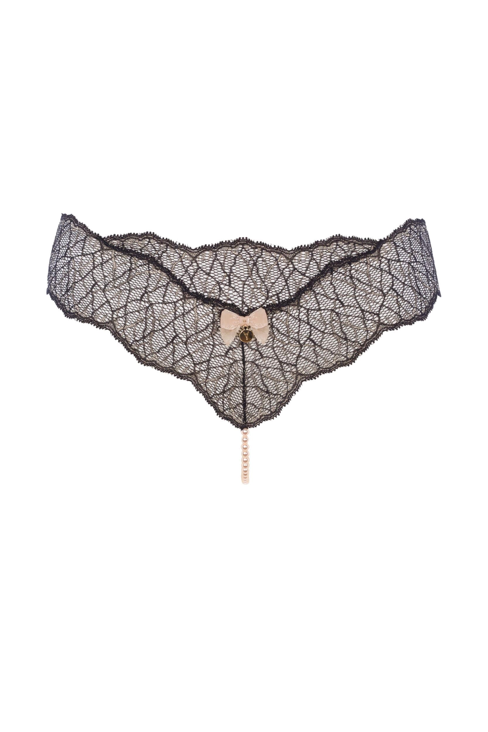 Bracli - Sydney Perlenstring Schwarz - Luxus-Dessous mit Perlenkette Größe S