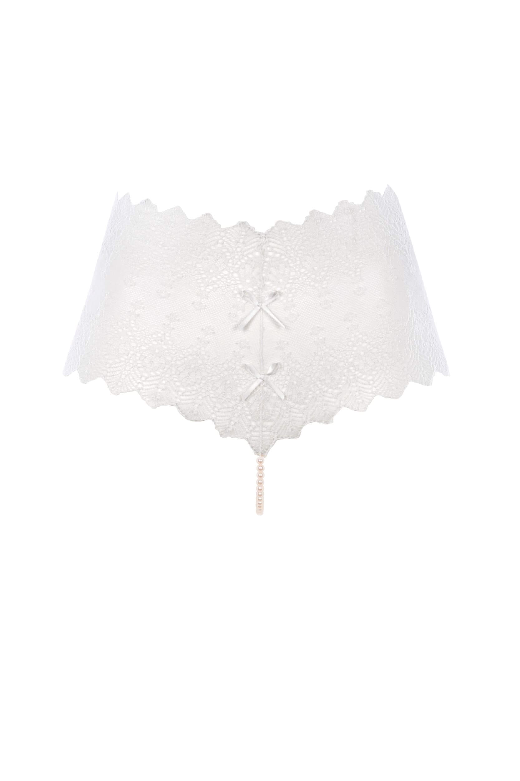 Bracli - Genfer Strumpfhose Elfenbein - Luxus Perlenstring Dessous Größe S