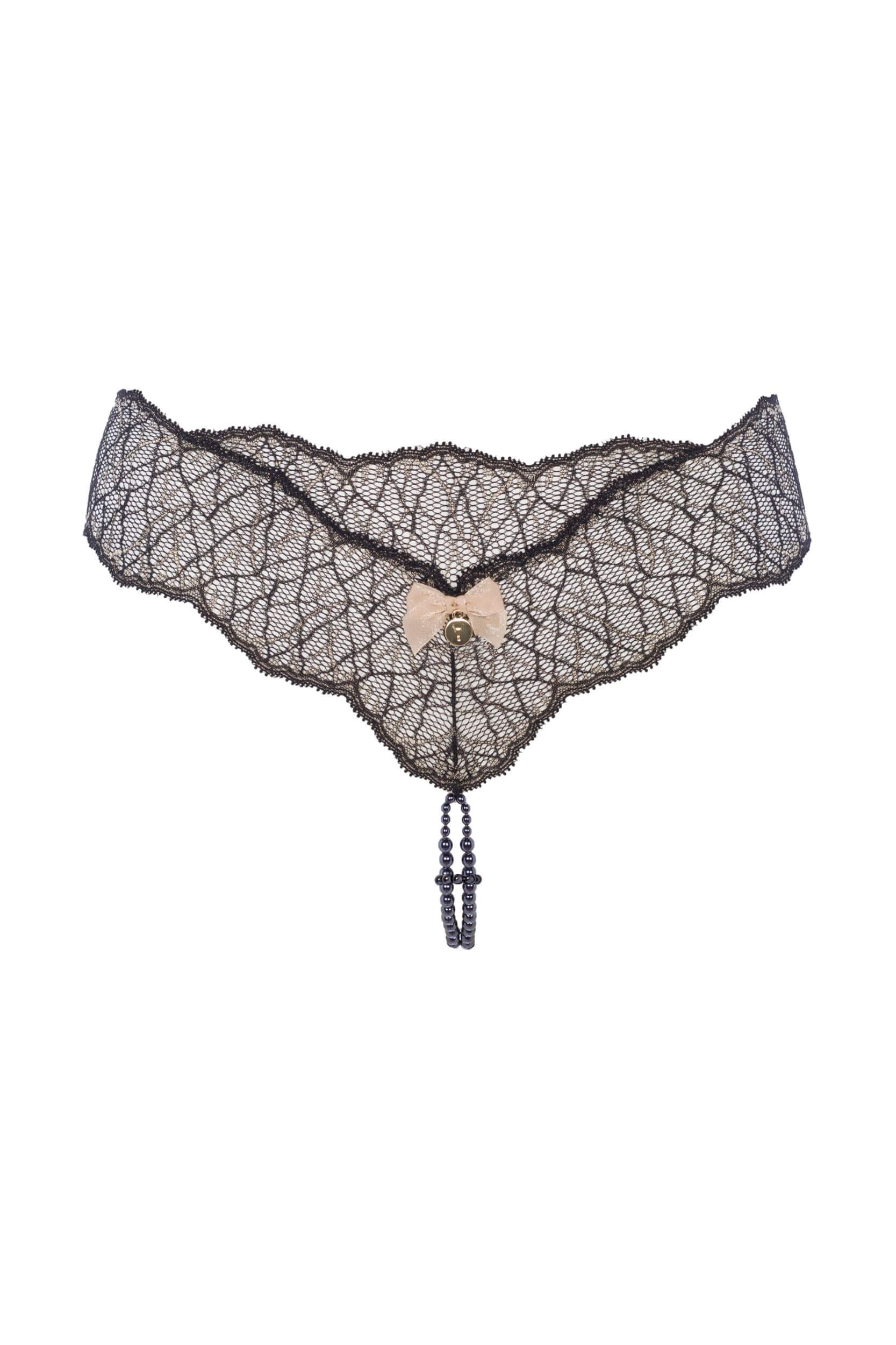 Bracli - Sydney Double Pearl String Schwarz - Luxus Dessous Größe L