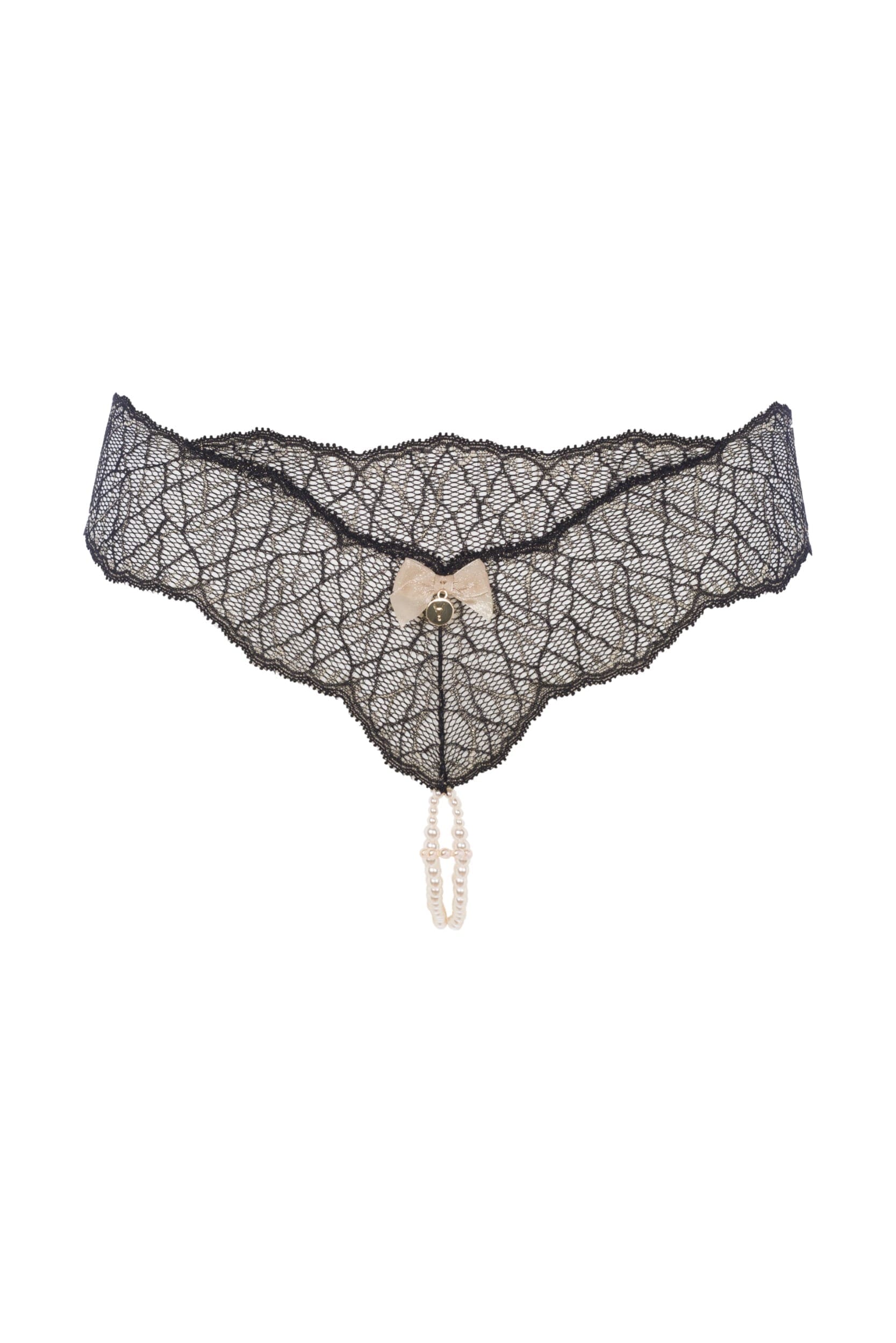 Bracli - Sydney Double Pearl String Schwarz - Luxus Dessous Größe M