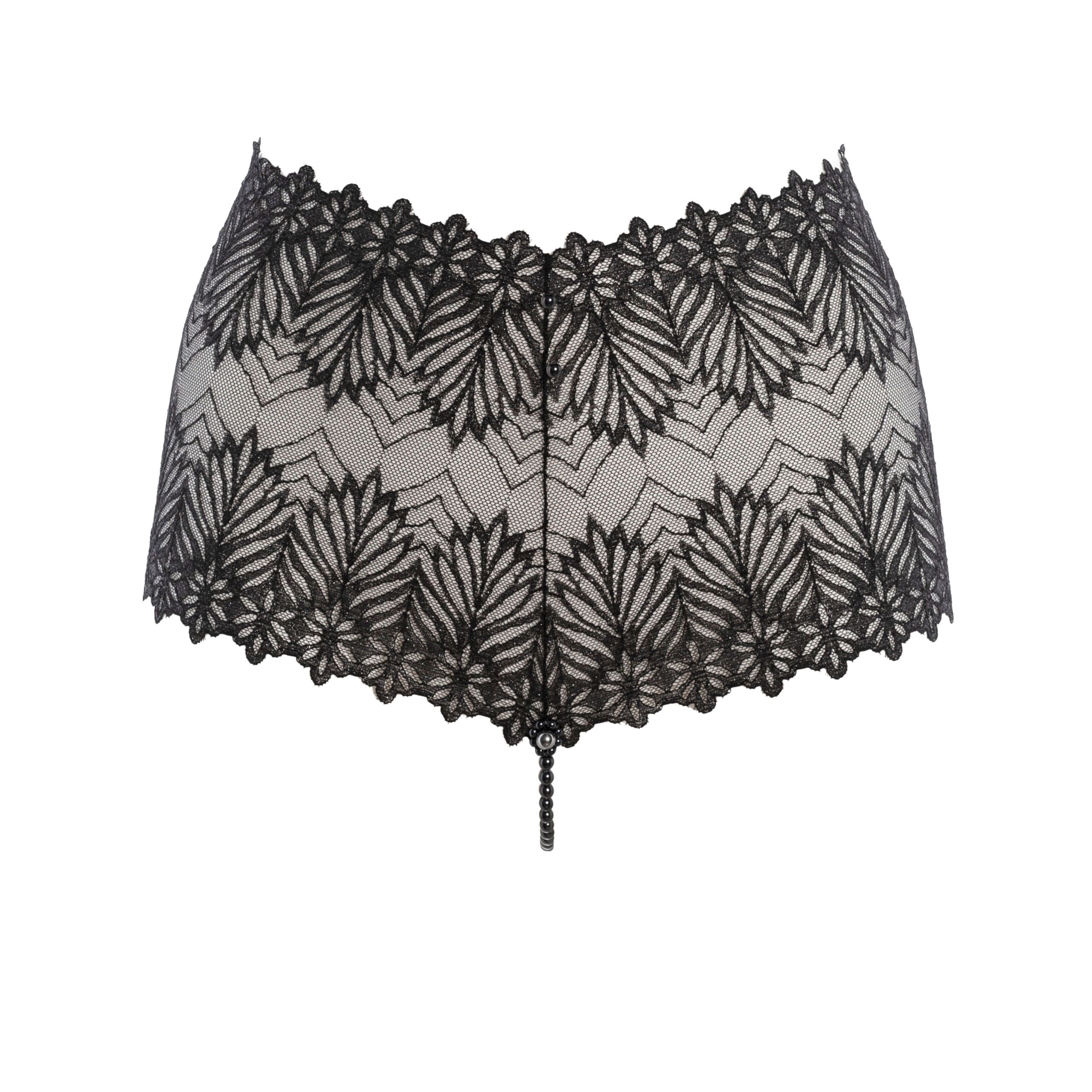 Bracli - Destinos Dunkle Strumpfhosen - Schwarze Perlenstring-Dessous Größe L