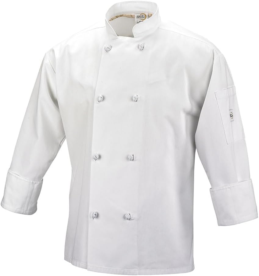 Mercer Culinary M60012WHS Millennia Men’s Cook Jacket with Cloth Knot Buttons, Small, White Mercer Culinary M60012WHS Millennia Men’s Cook Jacket with Cloth Knot Buttons, Small, White
