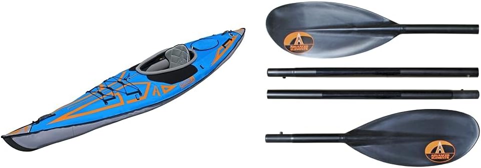 Advanced Elements AdvancedFrame® Expedition Elite Inflatable Kayak with Bag – AE1009-XE Touring Kayak with Dropstitch Floor – 13′ – 42 lbs – Blue & Advanced Elements 4-Part Packlite Paddle Advanced Elements AdvancedFrame® Expedition Elite Inflatable Kayak with Bag – AE1009-XE Touring Kayak with Dropstitch Floor – 13′ – 42 lbs – Blue & Advanced Elements 4-Part Packlite Paddle
