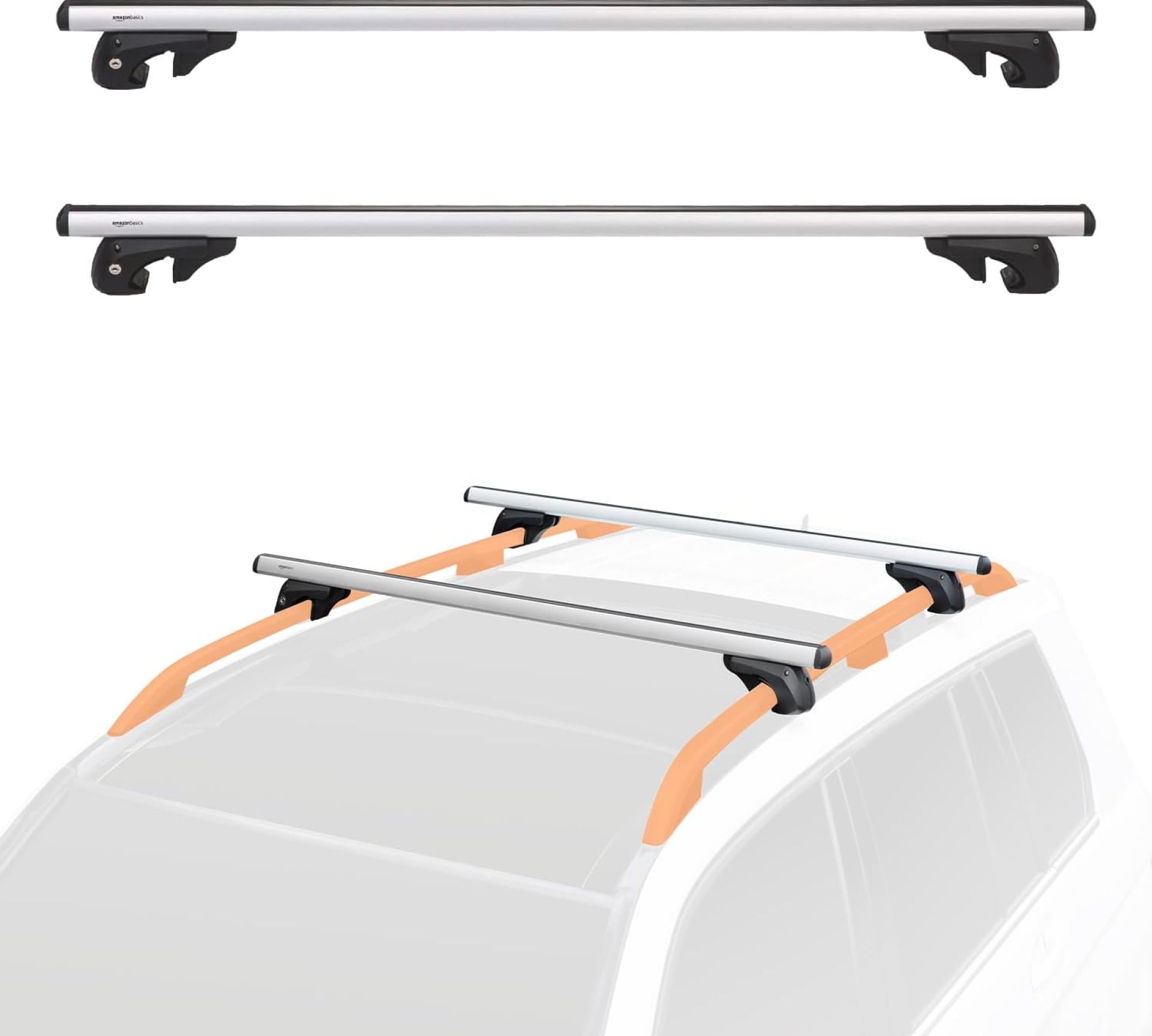 Amazon Basics Cross Bar Roof Rack for Kayak, Snowboard, Bike, Luggage, 52 inches, Pack of 2, Black/Silver Amazon Basics Cross Bar Roof Rack for Kayak, Snowboard, Bike, Luggage, 52 inches, Pack of 2, Black/Silver