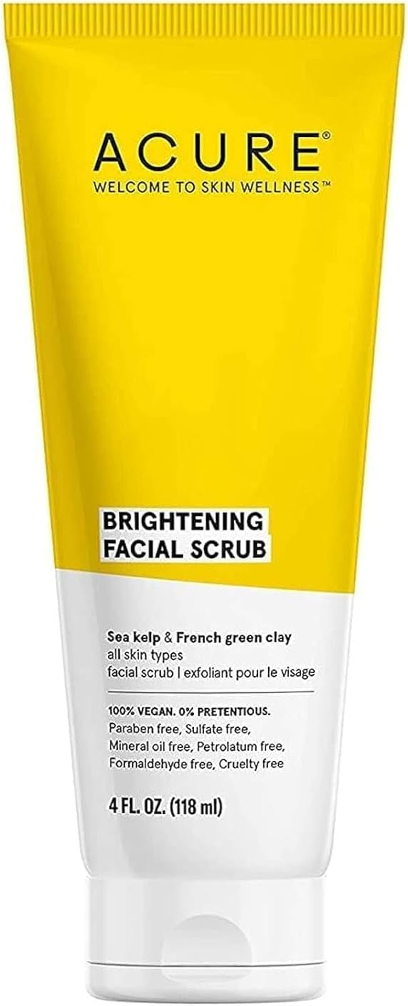Acure Brightening Facial Scrub for a Youthful, Brighter, Radiant Complexion | With Sea Kelp & French Green Clay, 4 Fl Oz Acure Brightening Facial Scrub for a Youthful, Brighter, Radiant Complexion | With Sea Kelp & French Green Clay, 4 Fl Oz
